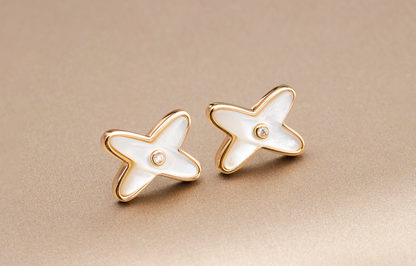 [GALE]JEUX DE WHITE MOP PINK GOLD DIAMOND EARRINGS