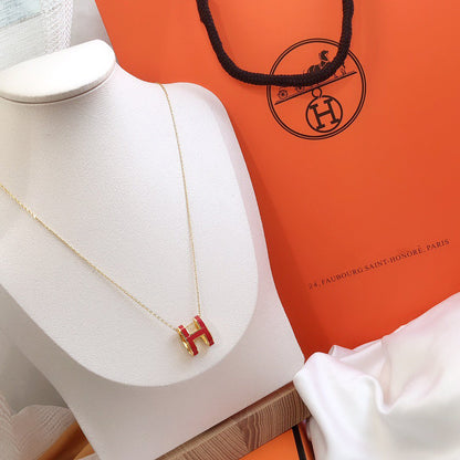 [GALE]HM CLIC RED ENAMEL GOLD NECKLACE