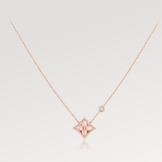 [GALE]STAR PINK MOP 1 DIAMOND PINK GOLD NECKLACE