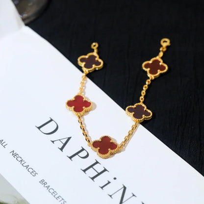 [GALE] CLOVER 5 MOTIF RED CORNELIAN BRACELET COLLECTION