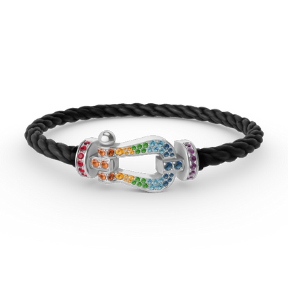 [GALE]FORC LARGE HORSESHOE  COLORED DIAMOND BRACELET SILVER