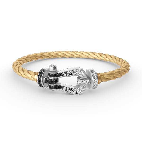 [GALE]FORCE LARGE HORSESHOE BLACK WHITE DIAMOND BRACELET SILVER