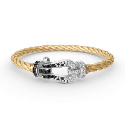 [GALE]FORCE LARGE HORSESHOE BLACK WHITE DIAMOND BRACELET SILVER