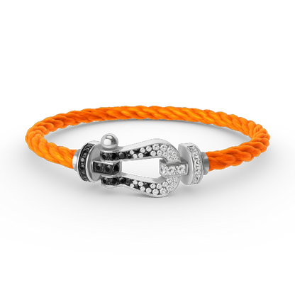 [GALE]FORCE LARGE HORSESHOE BLACK WHITE DIAMOND BRACELET SILVER