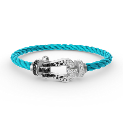 [GALE]FORCE LARGE HORSESHOE BLACK WHITE DIAMOND BRACELET SILVER