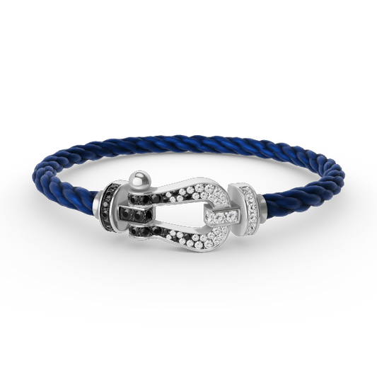 [GALE]FORCE LARGE HORSESHOE BLACK WHITE DIAMOND BRACELET SILVER