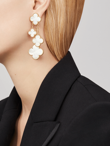 [GALE]CLOVER EARRINGS WHITE MOP 4 MOTIFS GOLD