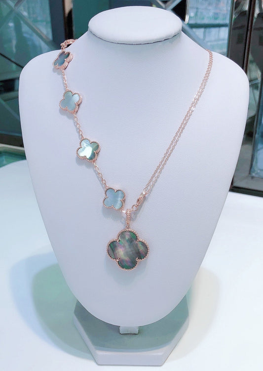 [GALE]COMBINED BRACELET 5 MOTIFS AND NECKLACE DARK MOP ROSE GOLD
