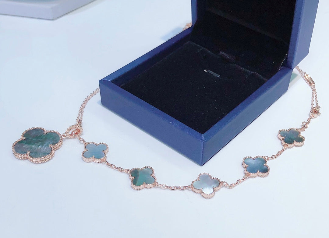 [GALE]COMBINED BRACELET 5 MOTIFS AND NECKLACE DARK MOP ROSE GOLD