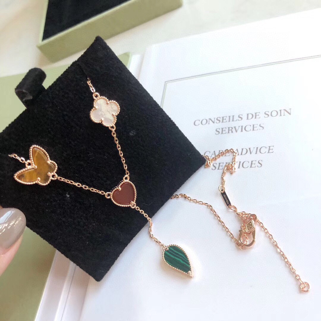 [GALE]LUCKY SPRING 4 MOTIFS ROSE GOLD NECKLACE