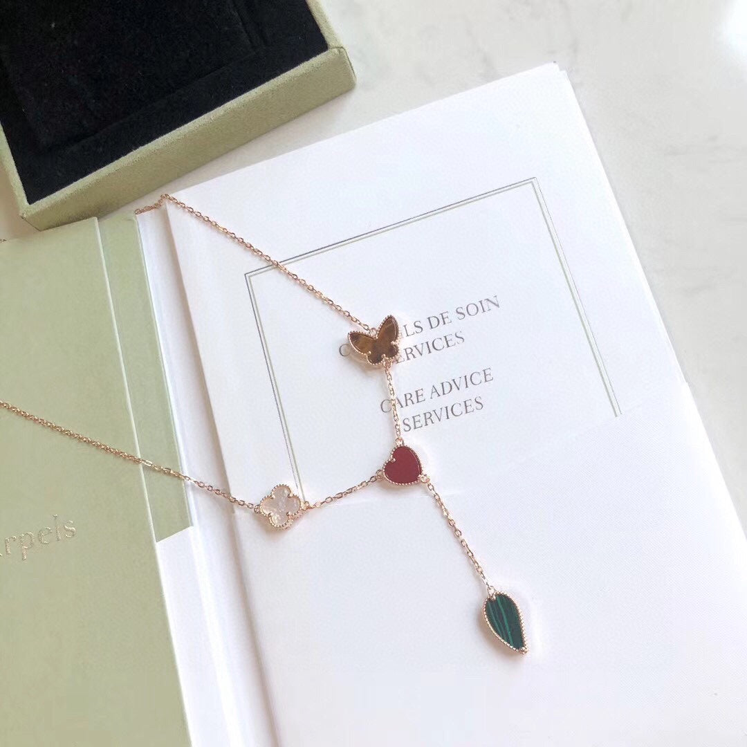[GALE]LUCKY SPRING 4 MOTIFS ROSE GOLD NECKLACE