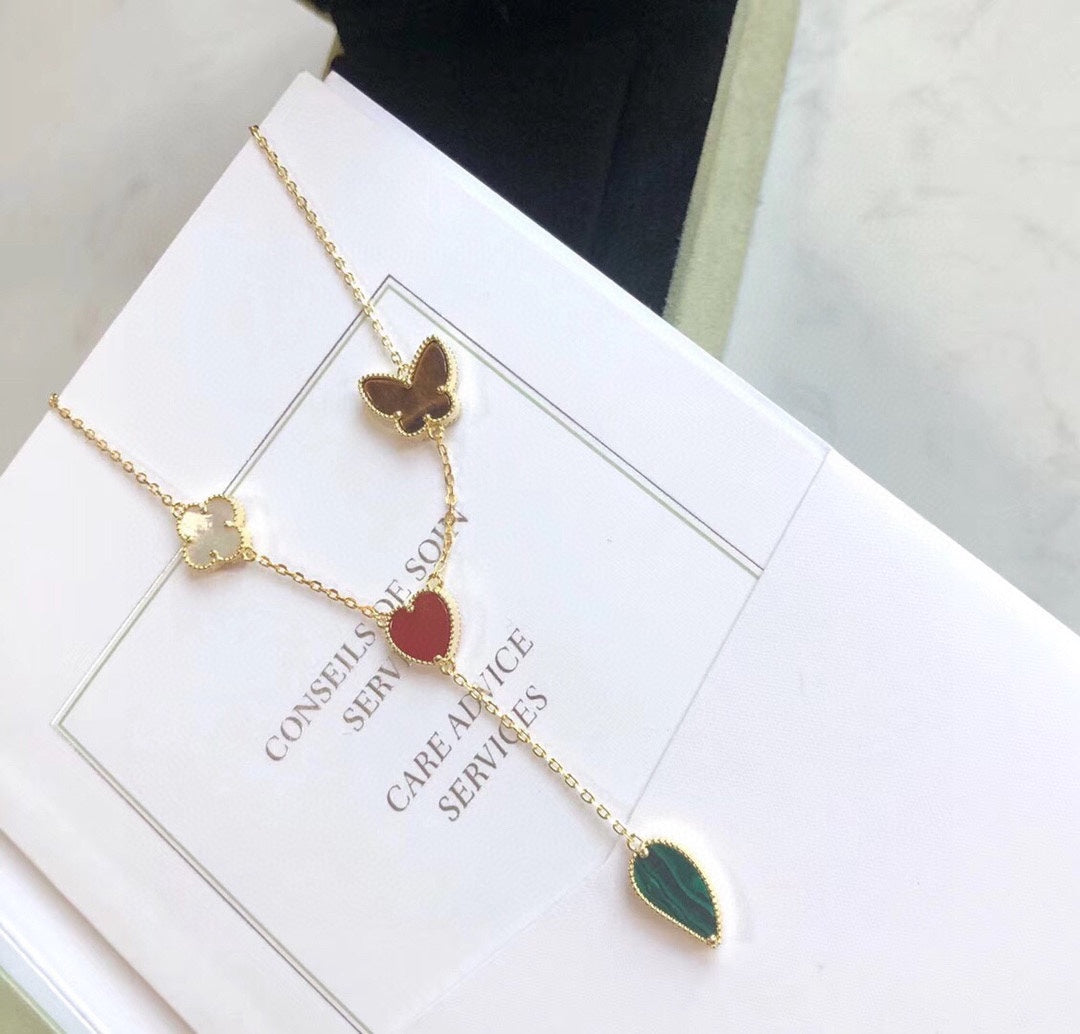 [GALE]LUCKY SPRING 4 MOTIFS ROSE GOLD NECKLACE