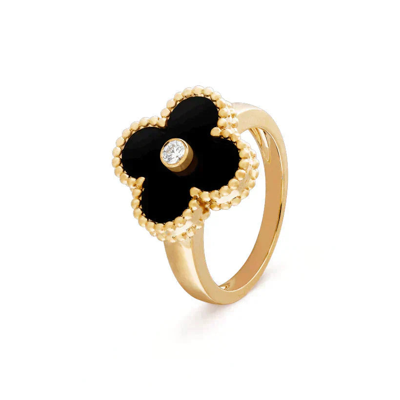 [GALE]CLOVER ONYX RING GOLD DIAMOND